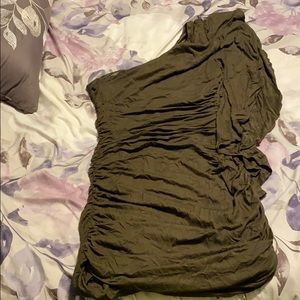 Twenty One olive green one shoulder shirt.